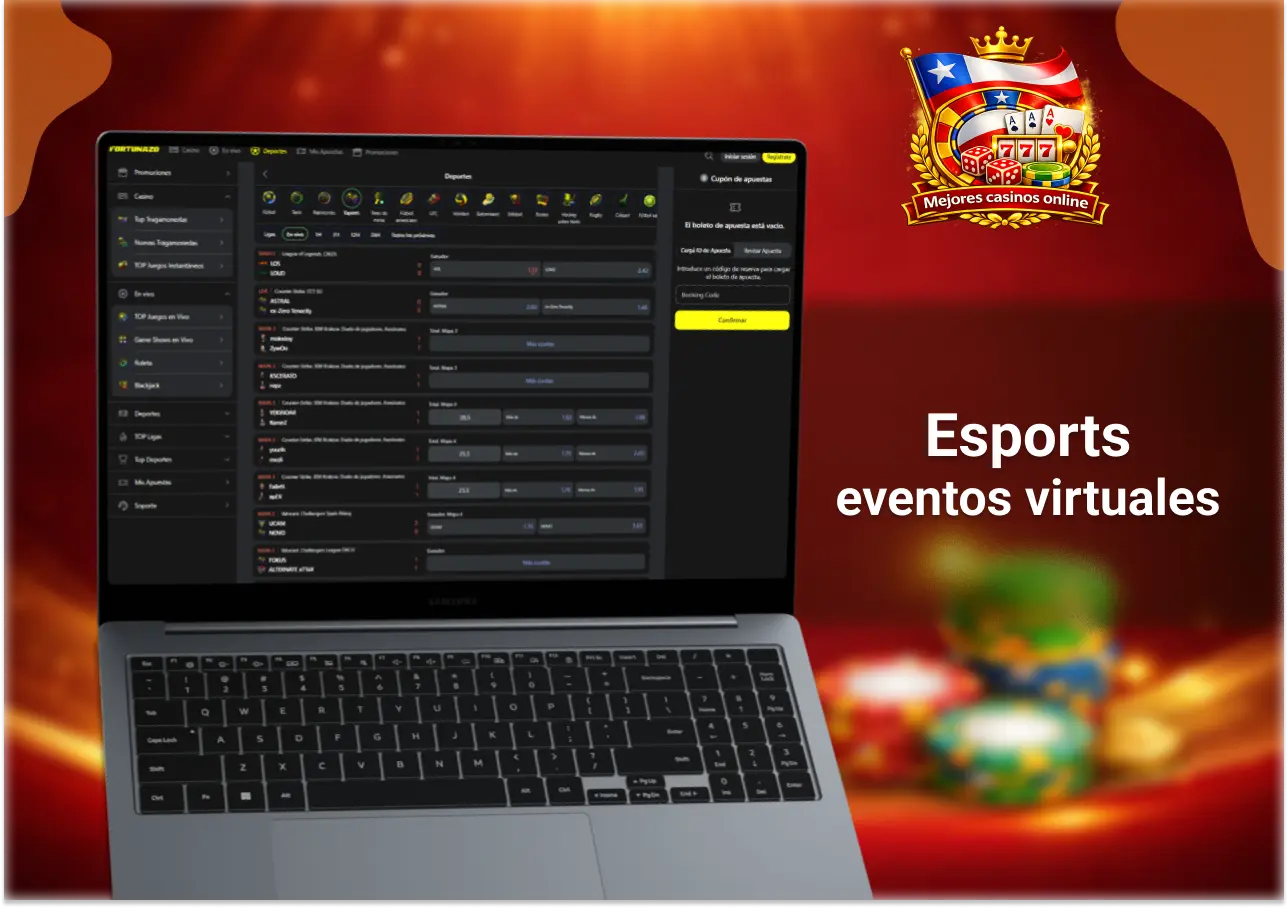 Esports y eventos virtuales en Fortunazo Chile con apuestas en tiempo real
